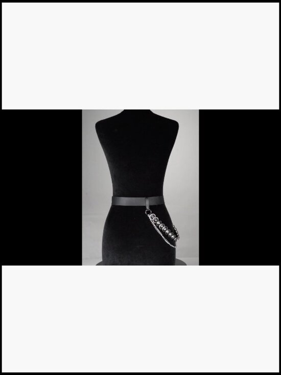 Adjustable Faux Leather Punk Chain Belt with Alloy Rings & Clip Chain main image 5
